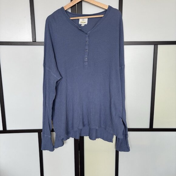 Offline by Aerie Waffle Henley T-Shirt in Blue Size XL oversized Athleisure Top - Picture 7 of 11